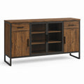 Sideboard Holzoptik mit Metallrahmen und Riffelglas-Türen
