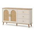 Sideboard mit drei Schubladen und zwei Türen aus Holzwerkstoff und Rattan Beige
