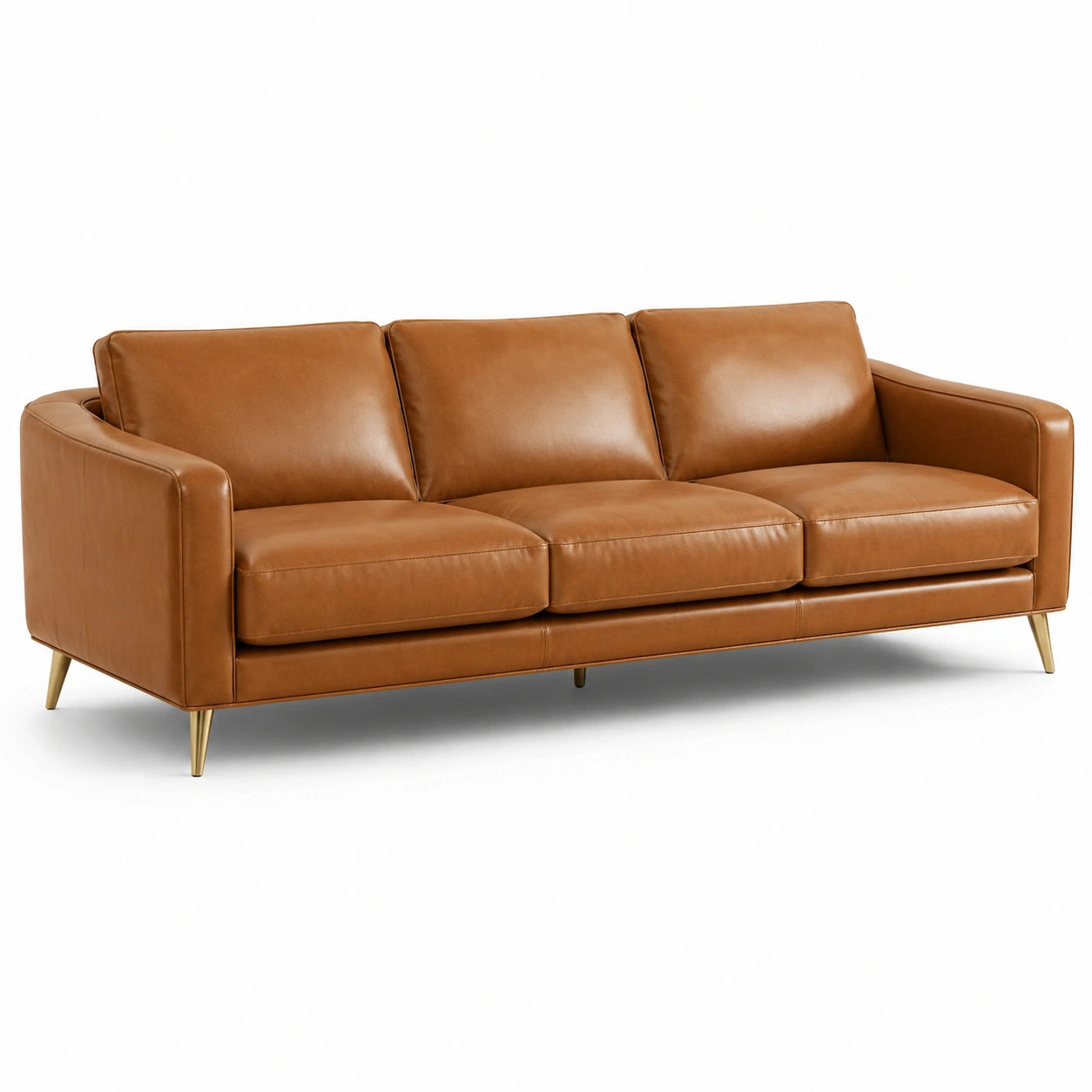 3-Sitzer Ledersofa mit Metallbeinen in Cognac