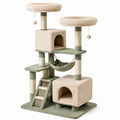 Katzenbaum aus Spanplatte mit Hängematte und Plüsch Beige/Grün 140cm