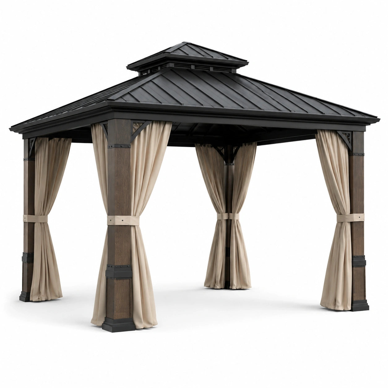 Metall Pavillon mit Stahl- und Holzrahmen 400x300x300 cm Beige